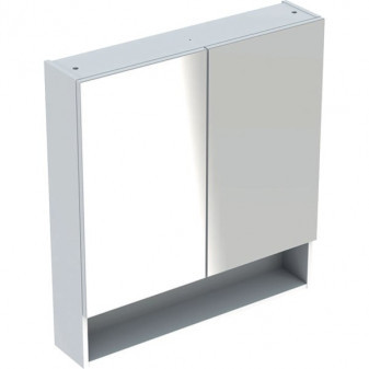 Zrcadlová skříňka Selnova Square, s 2 dvířky, 78.8x85x17.5cm, Bílá / Lakované s vysokým leskem