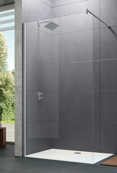 Design pure 4-úhelník boční stěna samostatně stojící,barva profilu: stříbrná matná,sklo čiré