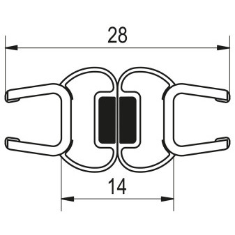 CADURA, TOP-LINE, ECO-LINE Svislé magnetické těsnění 180° na 6 mm skla   /sklo