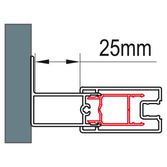 TOP-LINE Stohovací profil k rozšíření dveří nebo boční stěny ke zdi o 25 mm   matný elox/sklo