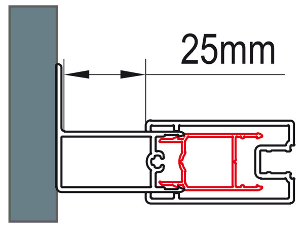 TOP-LINE Stohovací profil k rozšíření dveří nebo boční stěny ke zdi o 25 mm   matný elox/sklo