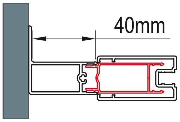 TOP-LINE, ECO-LINE Stohovací profil k rozšíření dveří nebo boční stěny ke zdi o 40 mm   aluchrom/sklo