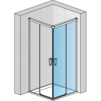 CADURA Jednodílné posuvné dveře s pevnou stěnou v rovině - pravé / 1 strana rohového vstupu 700x2000 mm černá matná/sklo čiré
