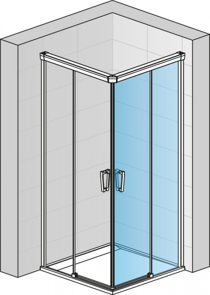 CADURA Jednodílné posuvné dveře s pevnou stěnou v rovině - pravé / 1 strana rohového vstupu 1000x2000 mm černá matná/sklo čiré