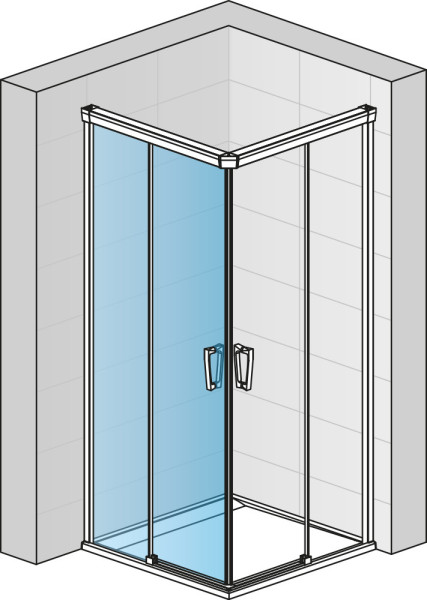 CADURA Jednodílné posuvné dveře s pevnou stěnou v rovině - levé / 1 strana rohového vstupu 700x2000 mm černá matná/sklo čiré