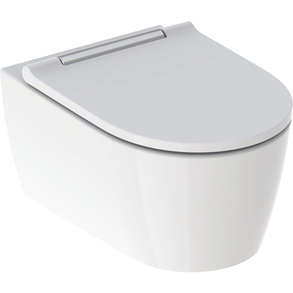 Sada ONE závěsné WC s hlubokým splachováním, uzavřený tvar, TurboFlush, s WC sedátkem, WC keramika, bílá / KeraTect, Designový kryt, pochromovaná lesklá