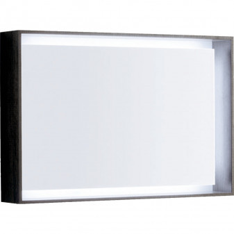 Zrcadlo Geberit Citterio s osvětlením: B=88.4cm, H=58.4cm, Šedohnědý dub / Melamin struktura dře