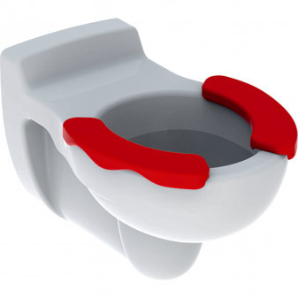 Závěsné WC Bambini pro děti, WC s hlubokým splachováním, se sedací plochou, 53.5cm, WC keramika, bílá, Potah sedátka, karmínová