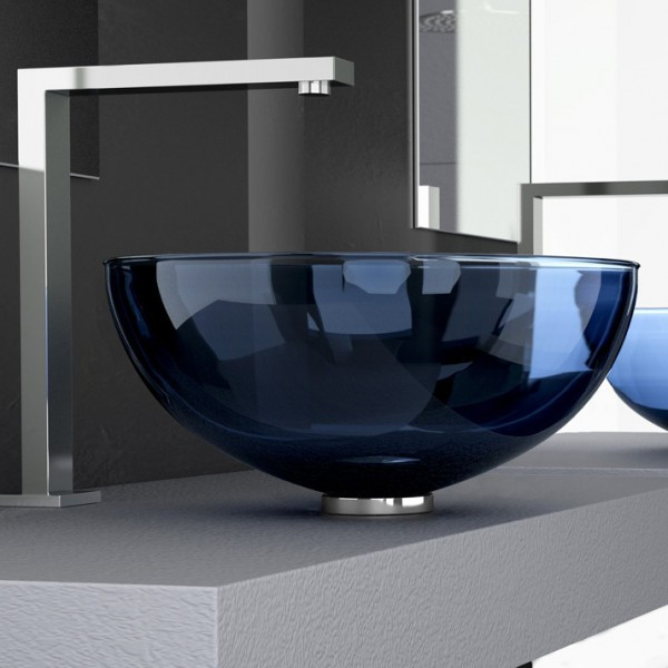 LAGUNAT BLUE skleněné umyvadlo na desku prům.41cm, blue transparent / chrome