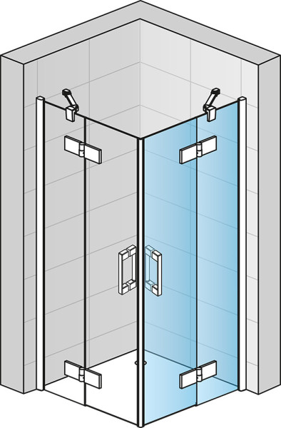 PUR Rohový vstup dvoudílný s křídlovými dveřmi s vyrovnávacími profily 750x2000 mm chrom/sklo čiré