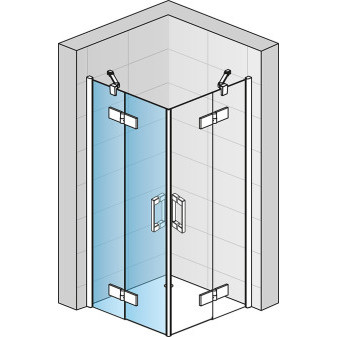 PUR Rohový vstup dvoudílný s křídlovými dveřmi s vyrovnávacími profily 750x2000 mm chrom/sklo čiré