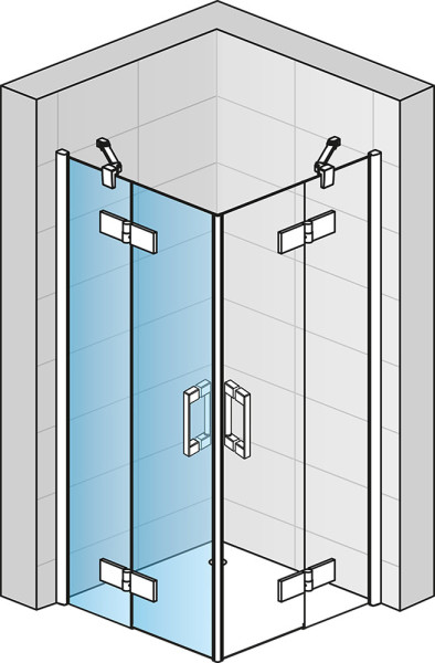 PUR Rohový vstup dvoudílný s křídlovými dveřmi s vyrovnávacími profily 750x2000 mm chrom/sklo čiré