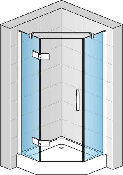 PUR Boční stěna pro pětiúhelník s vyrovnávacím profilem 300-1000x2000 mm chrom/sklo satén