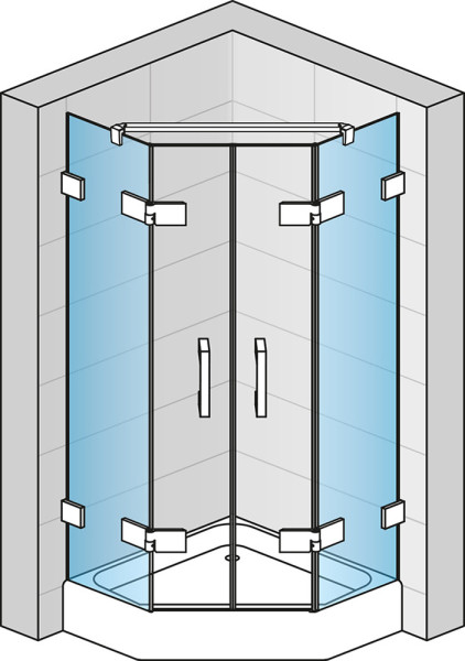 PUR Boční stěna pro pětiúhelník s L-kováním 300-1000x2000 mm chrom/sklo čiré