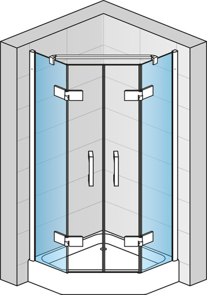 PUR Boční stěna pro pětiúhelník s vyrovnávacím profilem 300-1000x2000 mm chrom/sklo čiré