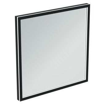 CONCA Čtvercové zrcadlo 60 cm s černým rámem a ambientním LED osvětlením, černá