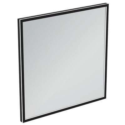 CONCA Čtvercové zrcadlo 80 cm s černým rámem a ambientním LED osvětlením, černá