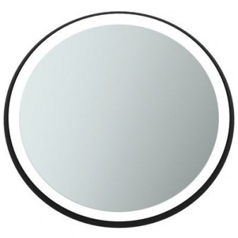 CONCA Kruhové zrcadlo ? 65 cm s kovovou rozetou a LED osvětlením, černá