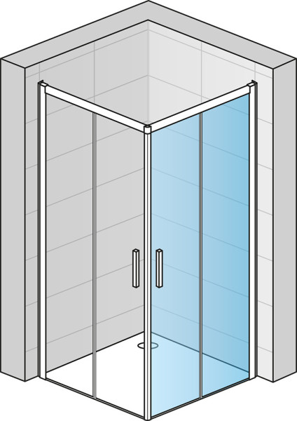 TOP LINE S Rohový vstup s dvoudílnými posuvnými dveřmi - nerovnostranné provedení 700x2000 mm matný elox/sklo čiré