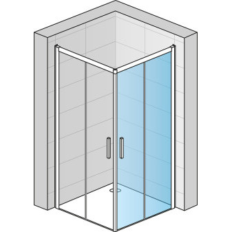 TOP LINE S Rohový vstup s dvoudílnými posuvnými dveřmi - nerovnostranné provedení 800x2000 mm matný elox/sklo linie