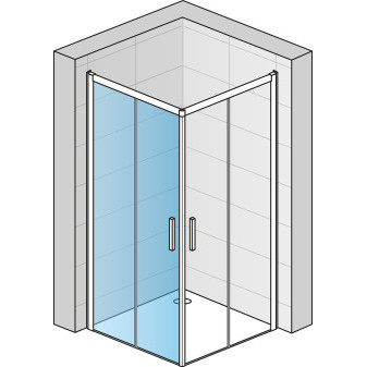 TOP LINE S Rohový vstup s dvoudílnými posuvnými dveřmi - nerovnostranné provedení 700x2000 mm matný elox/sklo linie