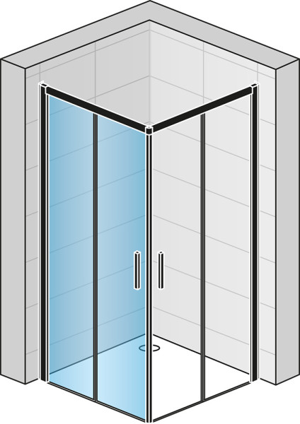 TOP LINE S Rohový vstup s dvoudílnými posuvnými dveřmi 700x2000 mm černá matná/sklo čiré