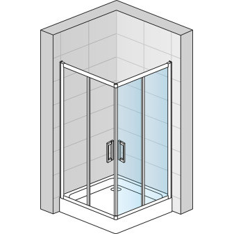 TOP-LINE Rohový vstup s dvoudílnými posuvnými dveřmi - nerovnostranné provedení 700x1900 mm matný elox/sklo čiré