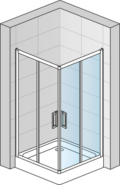 TOP-LINE Rohový vstup s dvoudílnými posuvnými dveřmi - nerovnostranné provedení 700x1900 mm matný elox/sklo čiré