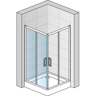 TOP-LINE Rohový vstup s dvoudílnými posuvnými dveřmi - nerovnostranné provedení 700x1900 mm matný elox/sklo čiré