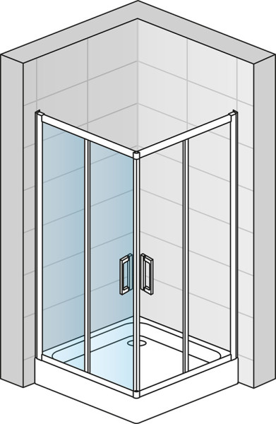 TOP-LINE Rohový vstup s dvoudílnými posuvnými dveřmi - nerovnostranné provedení 700x1900 mm matný elox/sklo čiré